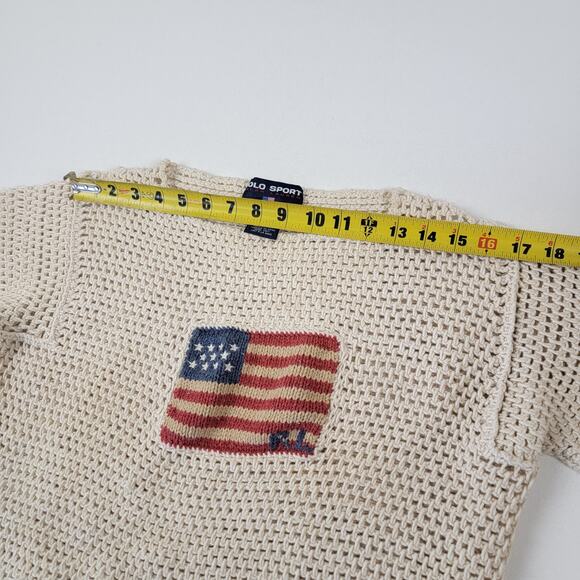 Vintage Polo Sport Ralph Lauren Crochet Knit USA Flag Sweater Women's Sz Medium - Picture 5 of 11